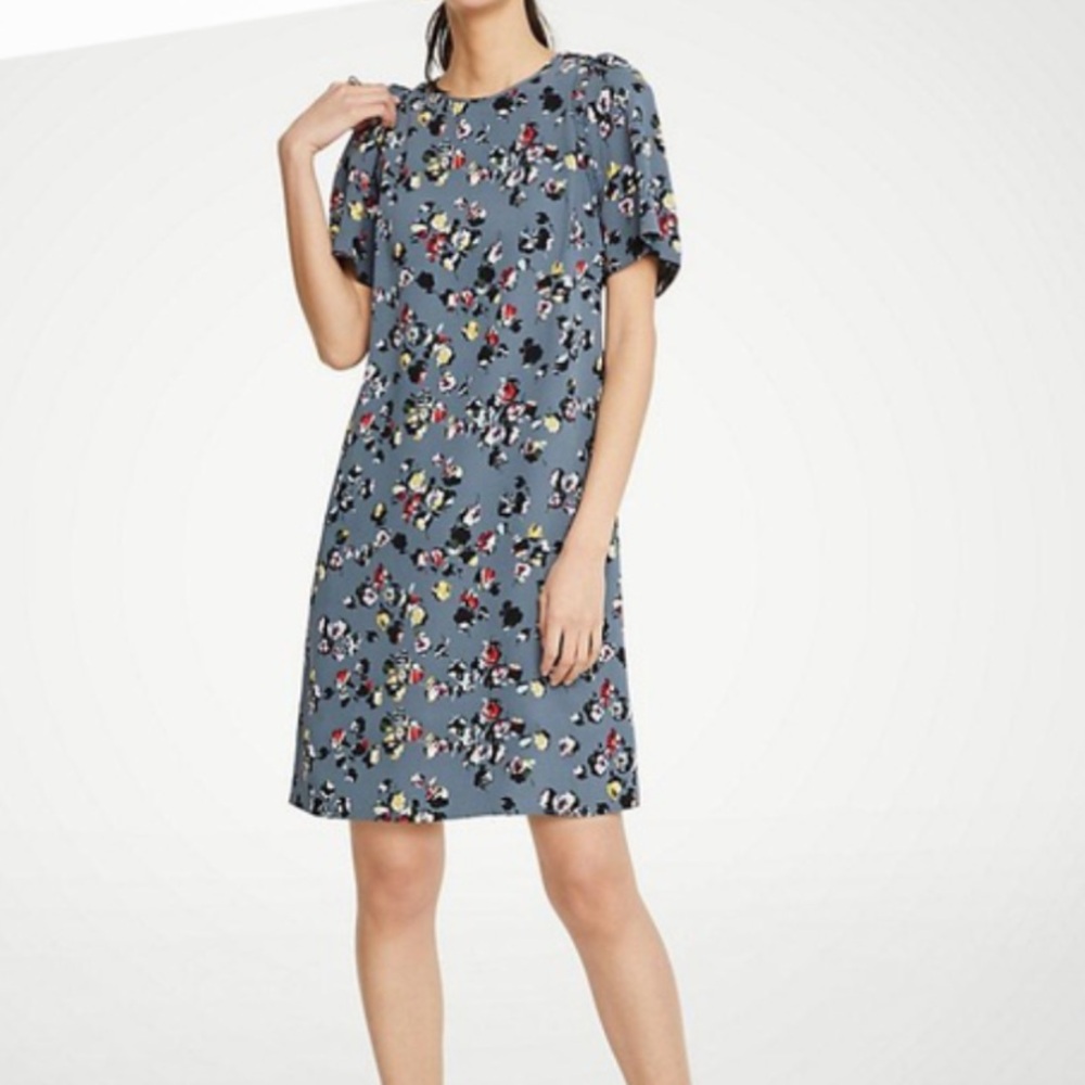 Ann Tylor gray Floral Print mini Dress size 16 new